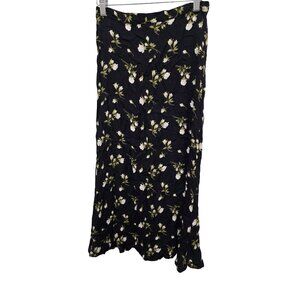 Reformation Black Floral Midi Skirt Size 4 Womens Viscose Lightweight Comfortabl